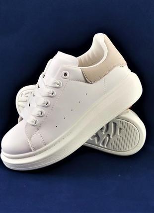 .женские кроссовки слипоны белые с серым мокасины a!exander mc@ueen (размеры: 39) - 063 видео обзор топ2 фото