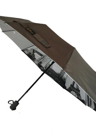 Жіноча парасоля напівавтомат bellissimo з візерунком зсередини і тефлоновим просоченням, коричневий, 018315-2