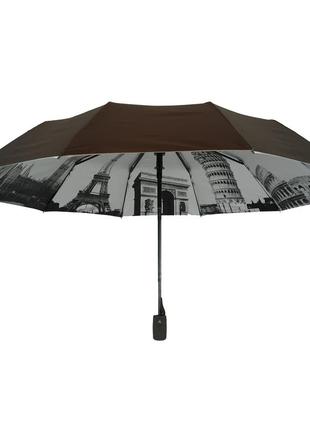 Женский зонт полуавтомат bellissimo с узором изнутри и тефлоновой пропиткой, коричневый, 018315-2 топ4 фото