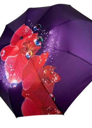 Женский зонт-автомат на 9 спиц от flagman, фиолетовый с красным цветком, n0153-9 топ