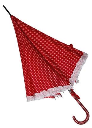 Зонт-трость с рюшами в горошек, полуавтомат на 8 спиц от swifts, красный топ1 фото
