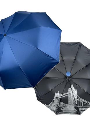 Жіноча парасолька напівавтомат на 10 спиць антивітер з принтом міст всередині від bellissimo, темно-синій, м 0628-101 фото