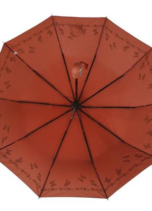 Женский зонт полуавтомат bellissimo с золотистым узором на куполе на 10 спиц, терракотовый, 018308-11 топ4 фото