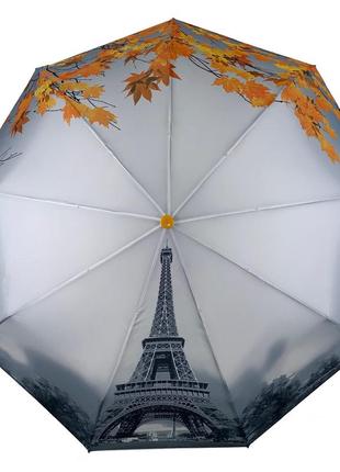Женский зонт полуавтомат от thebest с эйфелевой башней и листьями, желтый, 0544-4 топ