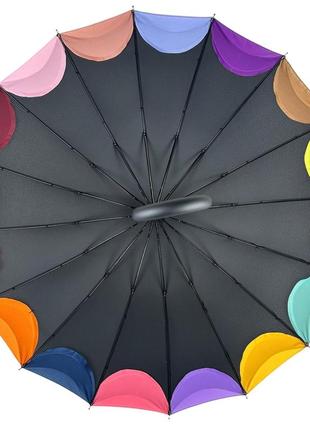 Жіноча парасоля-тростина напівавтомат на 16 спиць від susino з різнокольоровими краями, чорний, sys 031087-24 фото