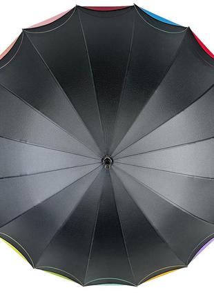 Жіноча парасоля-тростина напівавтомат на 16 спиць від susino з різнокольоровими краями, чорний, sys 031087-25 фото
