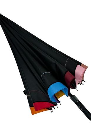 Жіноча парасоля-тростина напівавтомат на 16 спиць від susino з різнокольоровими краями, чорний, sys 031087-23 фото