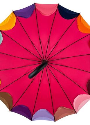Жіноча парасоля-тростина напівавтомат на 16 спиць від susino з різнокольоровими краями, рожевий, sys 031087-64 фото