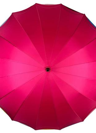 Жіноча парасоля-тростина напівавтомат на 16 спиць від susino з різнокольоровими краями, рожевий, sys 031087-65 фото