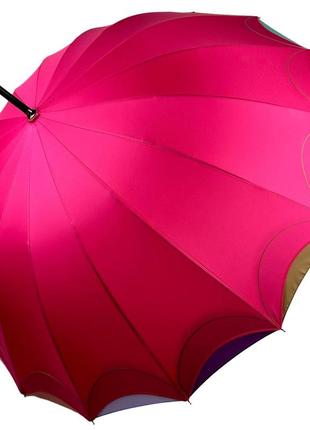 Жіноча парасоля-тростина напівавтомат на 16 спиць від susino з різнокольоровими краями, рожевий, sys 031087-62 фото