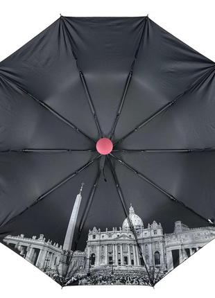 Женский зонт полуавтомат на 10 спиц антиветер с принтом городов внутри от bellissimo, бордовый, топ4 фото