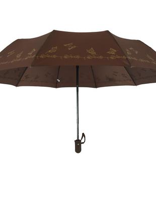 Женский зонт полуавтомат bellissimo с золотистым узором на куполе на 10 спиц, коричневый, 018308-12 топ2 фото
