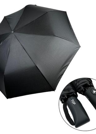 Мужской складной зонт полуавтомат на 8 спиц с прямой ручкой от toprain, есть антиветер, черный, топ