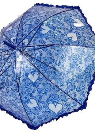 Детский прозрачный зонт-трость с ажурным принтом от sl, синий, 018102-2 топ