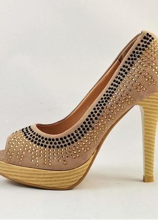 Жіночі бежеві туфлі на каблуку шпильке замшеві модельні (розміри: 36,37,38,39,40,41) — 35-73 фото