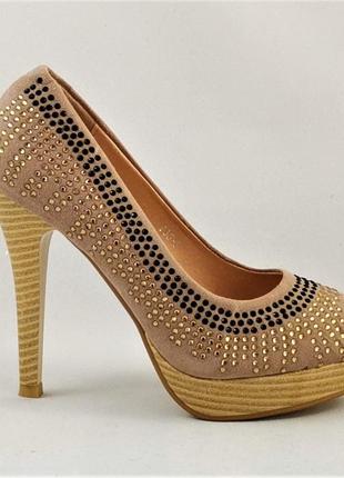 Жіночі бежеві туфлі на каблуку шпильке замшеві модельні (розміри: 36,37,38,39,40,41) — 35-76 фото