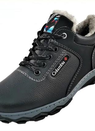 Кроссовки зимние мужские коламбия туфли на меху чёрные топ