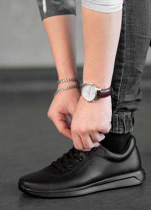 Чоловічі чорні кросівки, осінні спортивні кросівки з натуральної шкіри *к8 чорний*2 фото