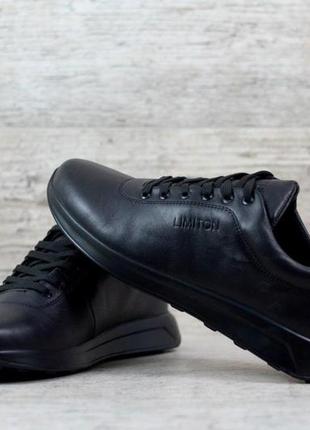 Чоловічі чорні кросівки, осінні спортивні кросівки з натуральної шкіри *к8 чорний*5 фото