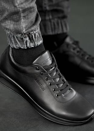 Чоловічі чорні кросівки, осінні спортивні кросівки з натуральної шкіри *к8 чорний*3 фото