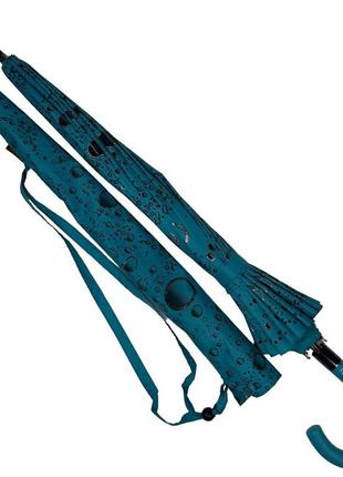 Жіноча парасоля-тростина на 16 спиць з абстрактним принтом, напівавтомат від фірми toprain, бірюзовий, 01541-12 фото