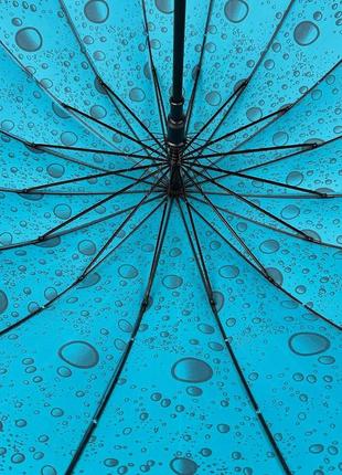 Жіноча парасоля-тростина на 16 спиць з абстрактним принтом, напівавтомат від фірми toprain, бірюзовий, 01541-14 фото