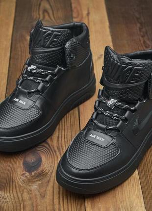 Черные зимние мужские кроссовки кожаные утепленные, высокие теплые кроссовки зима *n-23/1*5 фото