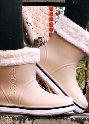 Жіночі гумові напівчоботи croc$ бежеві чоботи крокси теплі зимові (розміри: 36,37) - 264 фото