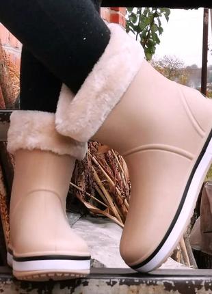 Жіночі гумові напівчоботи croc$ бежеві чоботи крокси теплі зимові (розміри: 36,37) - 266 фото