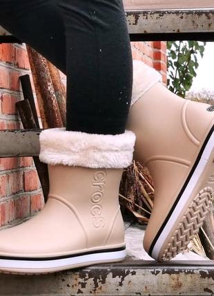 Жіночі гумові напівчоботи croc$ бежеві чоботи крокси теплі зимові (розміри: 36,37) - 267 фото