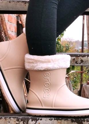 Жіночі гумові напівчоботи croc$ бежеві чоботи крокси теплі зимові (розміри: 36,37) - 265 фото