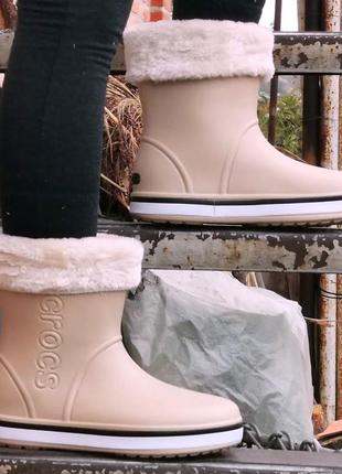 Жіночі гумові напівчоботи croc$ бежеві чоботи крокси теплі зимові (розміри: 36,37) - 262 фото