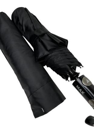 Чоловіча складна парасоля напівавтомат на 8 спиць з ручкою напівгак від max, є антивітер, чорний, 0309-17 фото