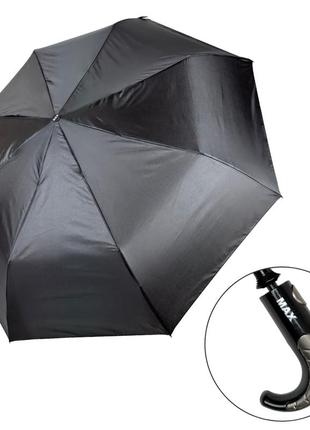 Чоловіча складна парасоля напівавтомат на 8 спиць з ручкою напівгак від max, є антивітер, чорний, 0309-11 фото