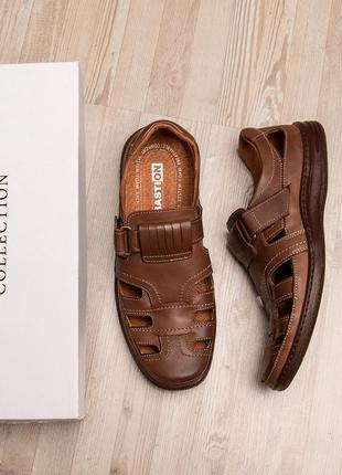 Мужские кожаные летние туфли comfort коричневые из натуральной кожи, прошитые на лето *030 к*3 фото