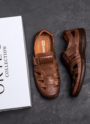 Мужские кожаные летние туфли comfort коричневые из натуральной кожи, прошитые на лето *030 к*4 фото