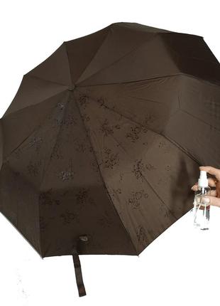 Женский зонт полуавтомат на 10 спиц bellisimo "flower land", проявка, коричневый цвет, 0461-8 топ