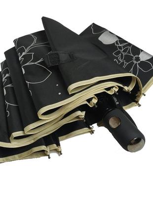 Женский зонт полуавтомат на 10 спиц, с изображением цветов, черный, 0114-3 топ6 фото