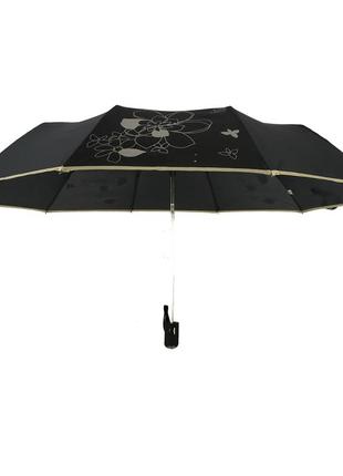 Женский зонт полуавтомат на 10 спиц, с изображением цветов, черный, 0114-3 топ3 фото