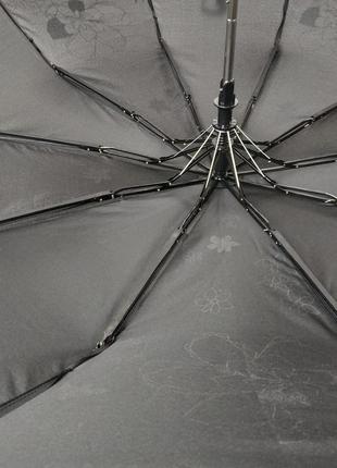 Женский зонт полуавтомат на 10 спиц, с изображением цветов, черный, 0114-3 топ5 фото