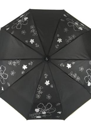 Женский зонт полуавтомат на 10 спиц, с изображением цветов, черный, 0114-3 топ2 фото