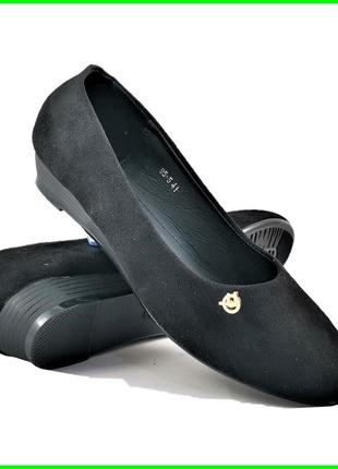 .женские балетки чёрные мокасины туфли замшевые (размеры: 41) - 5-4 топ