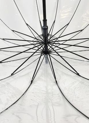 Прозрачный зонт-трость, полуавтомат с черной ручкой и каймой по краю купола от toprain 0688-2 топ5 фото