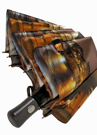 Складной женский зонт полуавтомат коричневый "ночной город" от sl топ