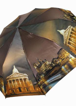 Складной женский зонт полуавтомат коричневый "ночной город" от sl топ1 фото