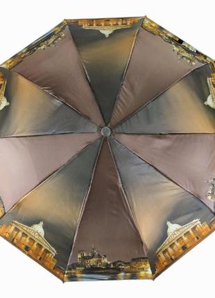 Складной женский зонт полуавтомат коричневый "ночной город" от sl топ5 фото