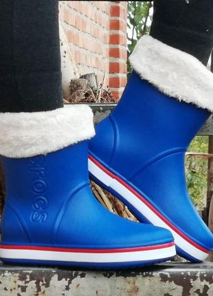 Жіночі гумові напівчоботи croc$ сині чоботи крокси теплі зимові (розміри: 36,37,38,39,40) - 168 фото