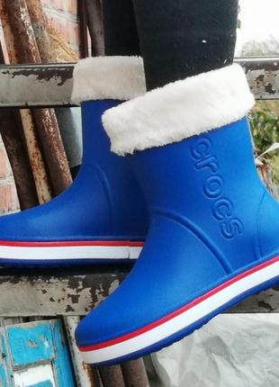 Жіночі гумові напівчоботи croc$ сині чоботи крокси теплі зимові (розміри: 36,37,38,39,40) - 162 фото