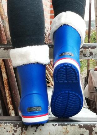 Женские резиновые полусапожки croc$ синие сапоги кроксы теплые зимние (размеры: 36,37,39) - 16 топ5 фото