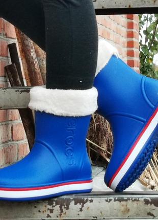 Жіночі гумові напівчоботи croc$ сині чоботи крокси теплі зимові (розміри: 36,37,38,39,40) - 167 фото